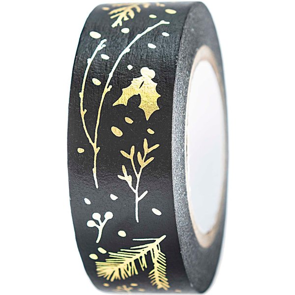 Paper Poetry Tape Nostalgic Christmas Zweige Schwarz-Gold 1,5Cm 10M-image