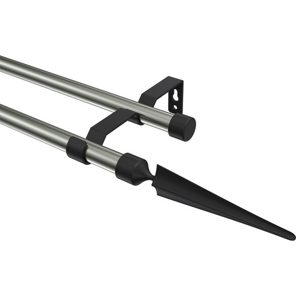 Gardinenstange Edelstahl-Optik / Schwarz, Metall 16 mm Ø Olymp Lorenzo, 2-läufig