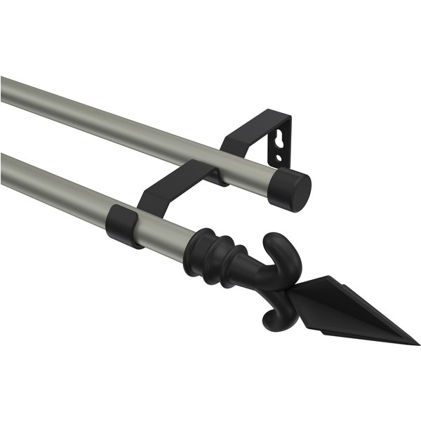 Gardinenstange Chrom matt / Schwarz, Metall 16 mm Ø Olymp Matteo, zweiläufig