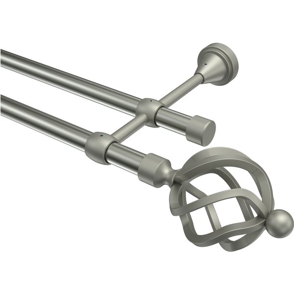 Vorhangstange Edelstahl-Optik / Chrom matt, Metall 16 mm Ø Primus Paolo, zweiläufig