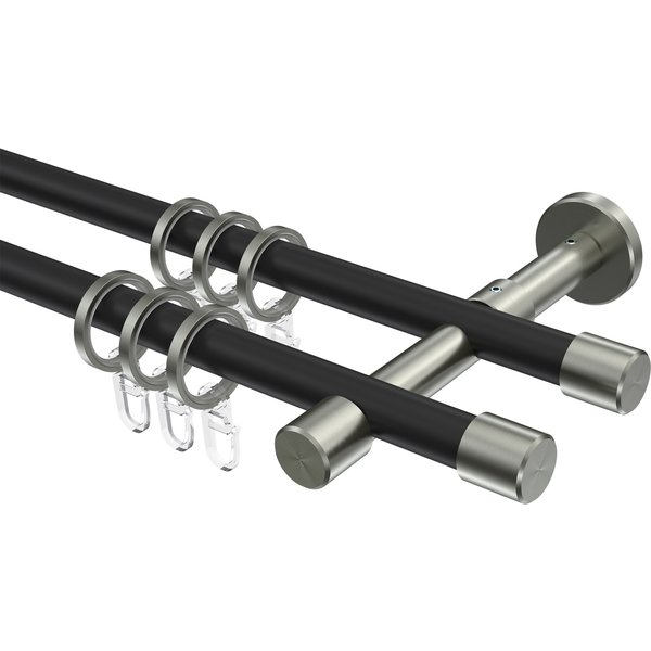 Gardinenstangen Metall in Schwarz/Edelstahl Optik 16 mm Ø Sinux Casa, 2-läufig