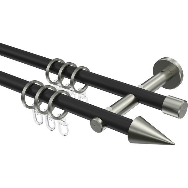 Vorhangstangen Metall 16 mm Ø Medium Scarano Schwarz/Edelstahl-Optik, 2-läufig