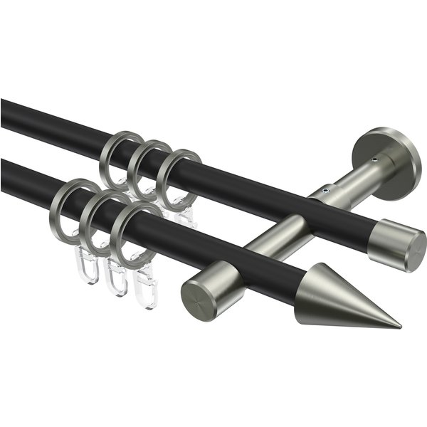 Vorhangstangen Metall in Schwarz/Edelstahl Optik 16 mm Ø Sinux Scarano, zweiläufig