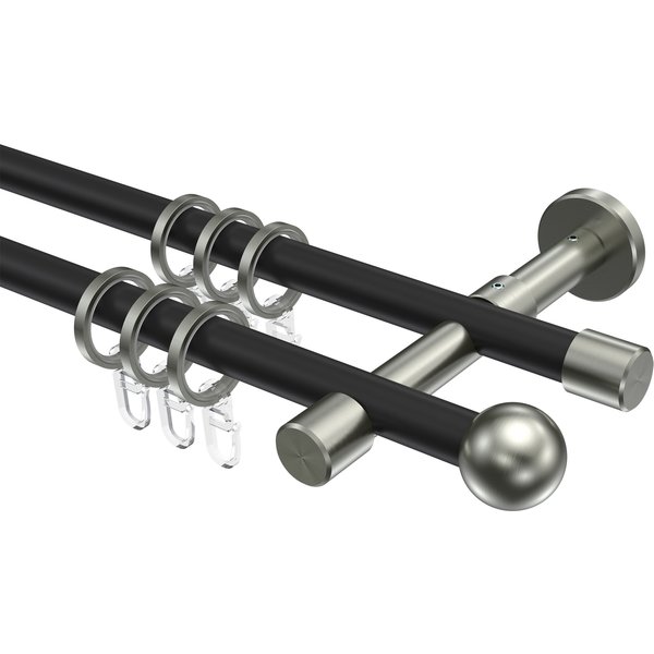 Gardinenstange Metall in Schwarz/Edelstahl Optik 16 mm Ø Sinux Puros, doppelläufig