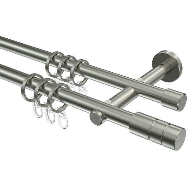 Gardinenstange Edelstahl Optik 16 mm Ø Medium Caras, zweiläufig