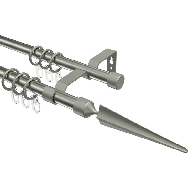 Gardinenstange Edelstahl-Optik / Chrom matt, Metall 16 mm Ø Olymp Lorenzo, zweiläufig