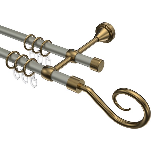 Gardinenstange Chrom matt / Messing Antik, Metall 16 mm Ø Primus Allegra, 2-läufig