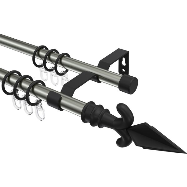 Gardinenstange Edelstahl-Optik / Schwarz, Metall 16 mm Ø Olymp Matteo, 2-läufig