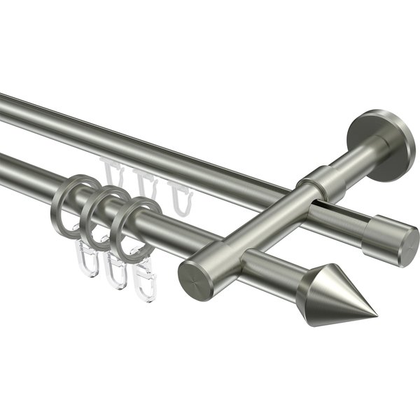 Rundrohr-Innenlauf Gardinenstangen Edelstahl-Optik 16 mm Ø Sinux Castello (Doppelkegel)