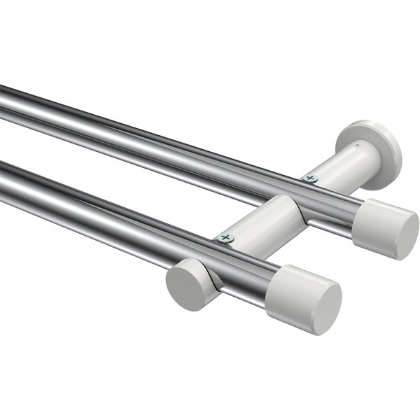 Gardinenstangen Chrom / Weiß, Metall 20 mm Ø Platon Santo, 2-läufig