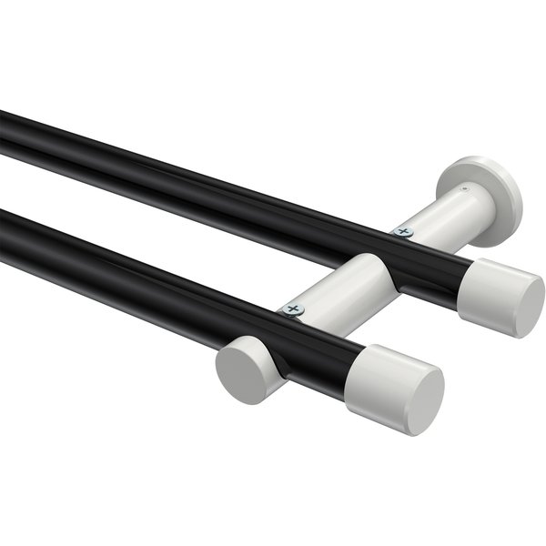 Vorhangstange Schwarz / Weiß, Metall 20 mm Ø Platon Santo, doppelläufig