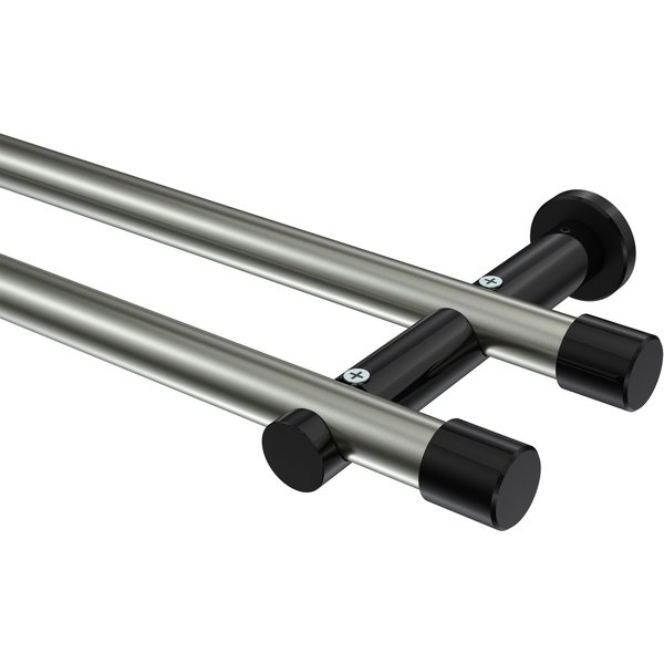 Gardinenstange Edelstahl-Optik / Schwarz, Metall 20 mm Ø Platon Santo, doppelläufig