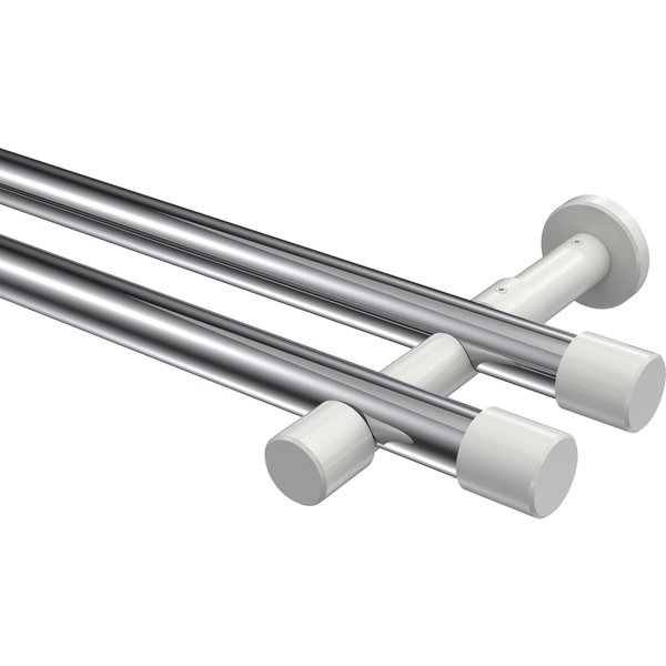 Gardinenstange Chrom / Weiß, Metall 20 mm Ø Prestige Santo, 2-läufig
