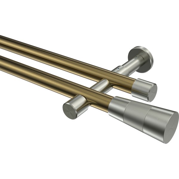 Vorhangstange Messing Antik / Edelstahl-Optik, doppelläufig Metall 20 mm Ø Prestige Tanara