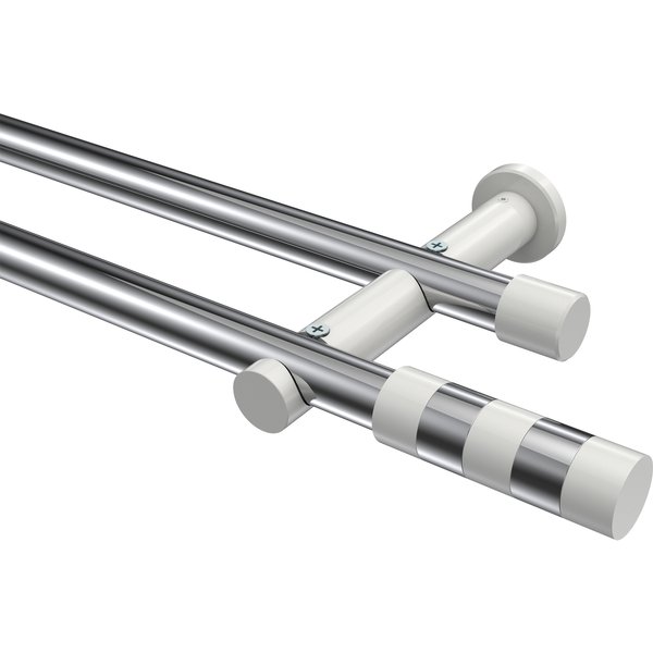 Vorhangstange Chrom / Weiß, Metall 20 mm Ø Platon Mavell, zweiläufig