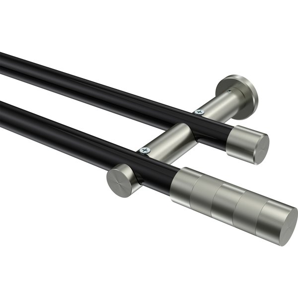 Gardinenstange Schwarz / Edelstahl-Optik, Metall 20 mm Ø Platon Mavell, zweiläufig