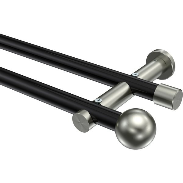 Vorhangstangen Schwarz / Edelstahl-Optik, Metall 20 mm Ø Platon Luino, 2-läufig