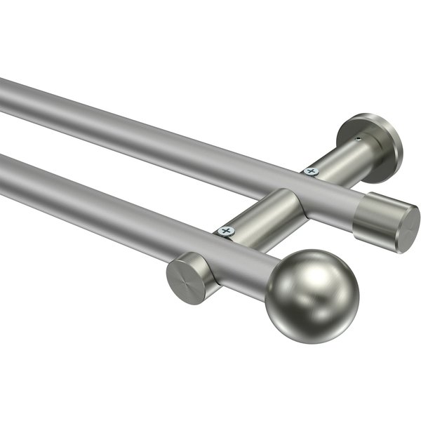 Gardinenstange Silbergrau / Edelstahl-Optik, doppelläufig Metall 20 mm Ø Platon Luino