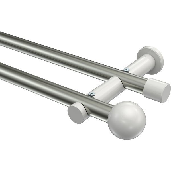 Gardinenstangen Edelstahl-Optik / Weiß, Metall 20 mm Ø Platon Luino, 2-läufig