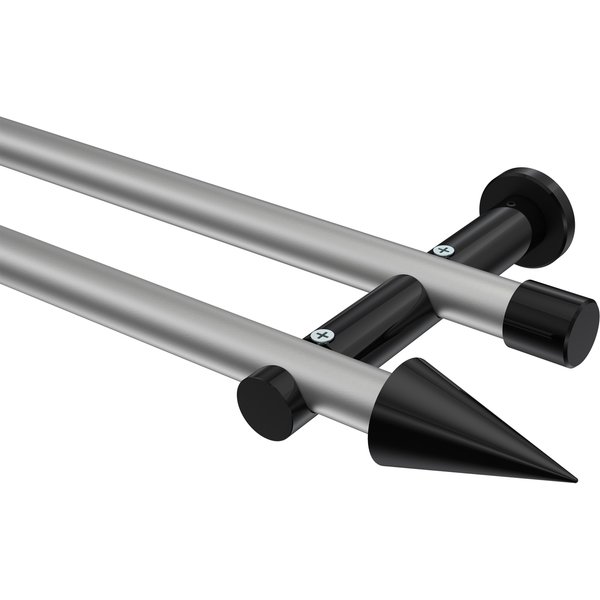 Gardinenstangen Silbergrau / Schwarz, Metall 20 mm Ø Platon Savio, doppelläufig