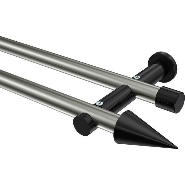 Vorhangstange Edelstahl-Optik / Schwarz, Metall 20 mm Ø Platon Savio, 2-läufig