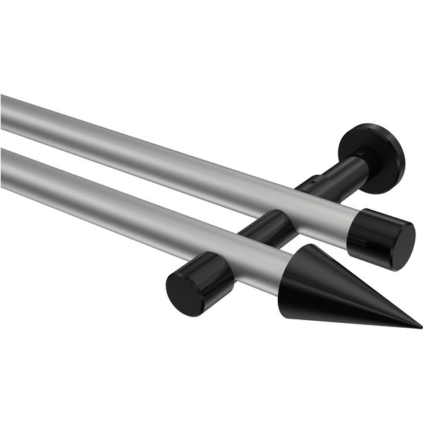 Gardinenstange Silbergrau / Schwarz, Metall 20 mm Ø Prestige Savio, doppelläufig