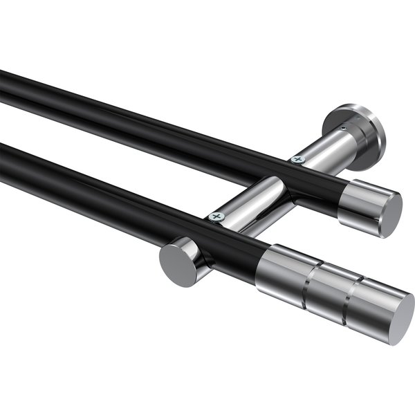 Gardinenstange Schwarz / Chrom, Metall 20 mm Ø Platon Elanto, doppelläufig