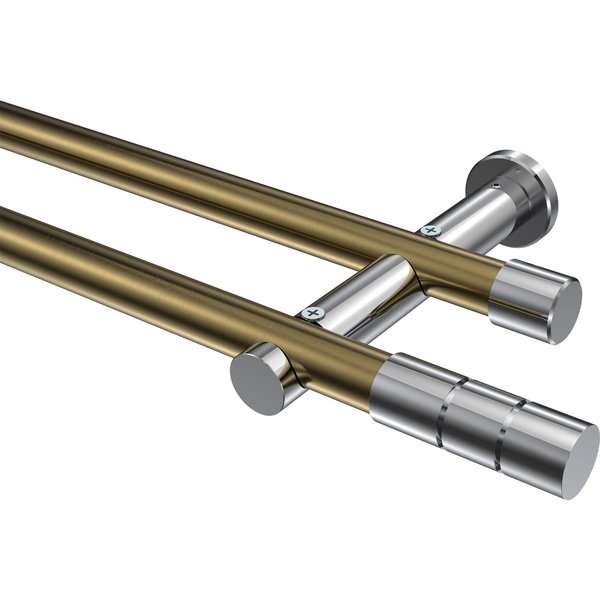 Vorhangstange Messing Antik / Chrom, 2-läufig Metall 20 mm Ø Platon Elanto