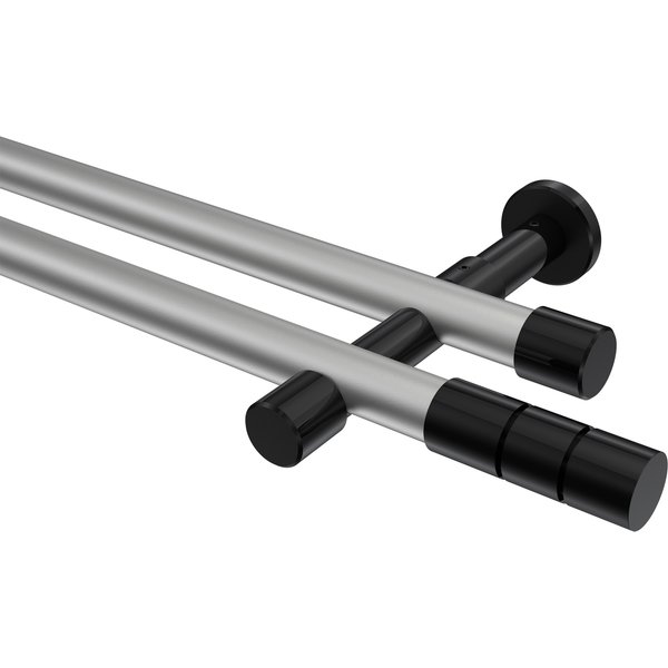 Vorhangstangen Silbergrau / Schwarz, Metall 20 mm Ø Prestige Elanto, zweiläufig
