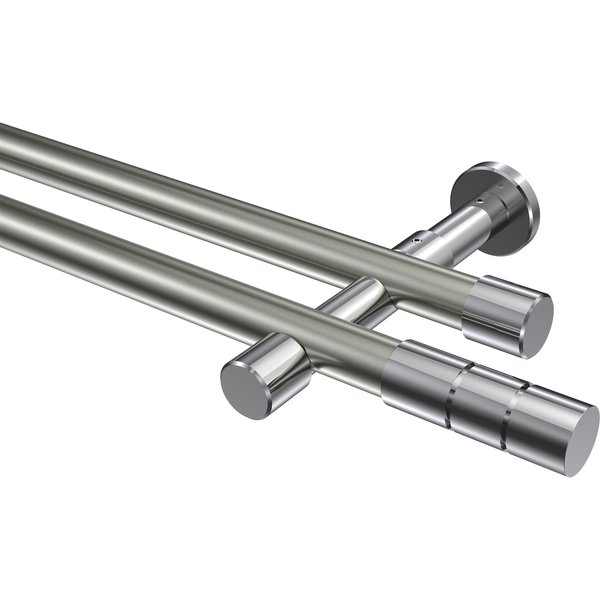 Gardinenstange Edelstahl-Optik / Chrom, zweiläufig Metall 20 mm Ø Prestige Elanto