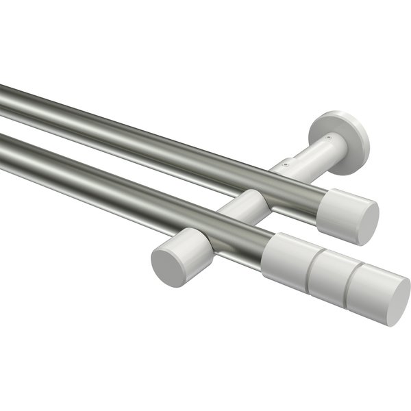Gardinenstange Edelstahl-Optik / Weiß, Metall 20 mm Ø Prestige Elanto, zweiläufig