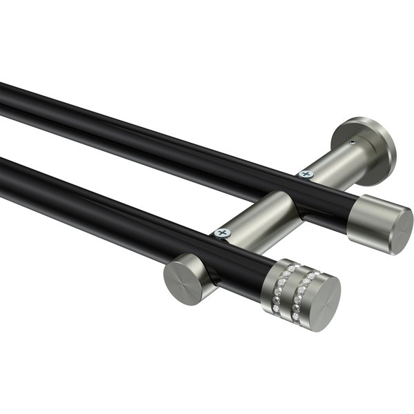 Gardinenstangen Schwarz / Edelstahl-Optik, Metall 20 mm Ø Platon Estana, zweiläufig