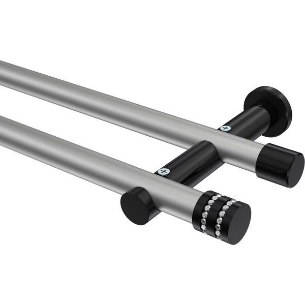 Gardinenstange Silbergrau / Schwarz, Metall 20 mm Ø Platon Estana, doppelläufig