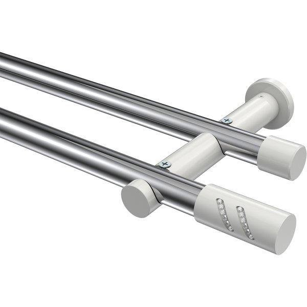 Vorhangstange Chrom / Weiß, Metall 20 mm Ø Platon Zoena, doppelläufig