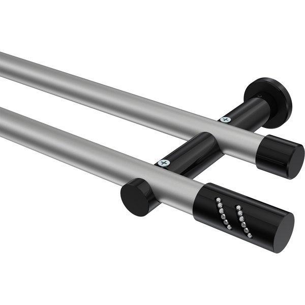 Gardinenstangen Silbergrau / Schwarz, Metall 20 mm Ø Platon Zoena, zweiläufig