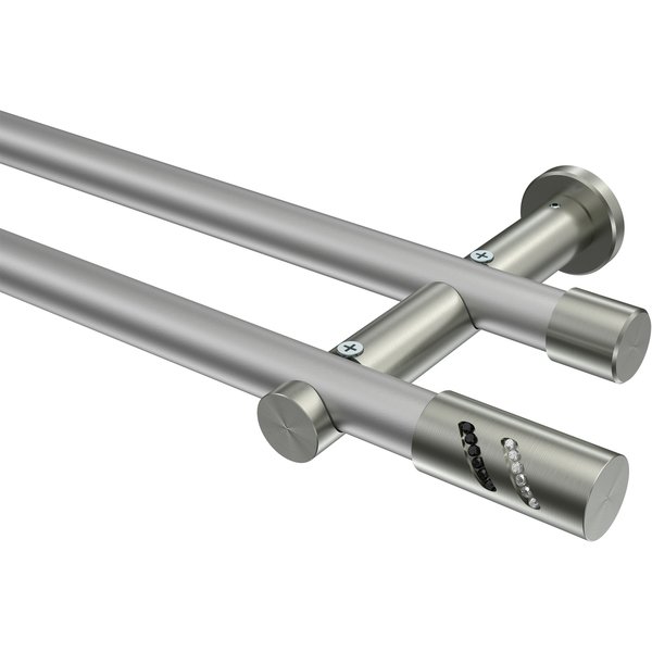 Gardinenstange Silbergrau / Edelstahl-Optik, zweiläufig Metall 20 mm Ø Platon Zoena