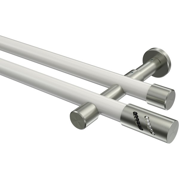 Vorhangstangen Weiß / Edelstahl-Optik, Metall 20 mm Ø Prestige Zoena, zweiläufig