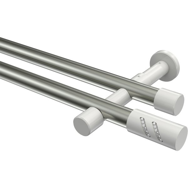 Vorhangstangen Edelstahl-Optik / Weiß, Metall 20 mm Ø Prestige Zoena, zweiläufig