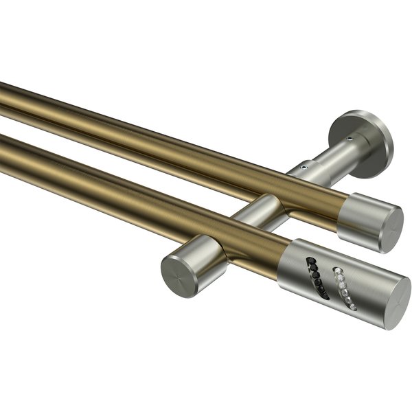 Vorhangstange Messing Antik / Edelstahl-Optik, doppelläufig Metall 20 mm Ø Prestige Zoena