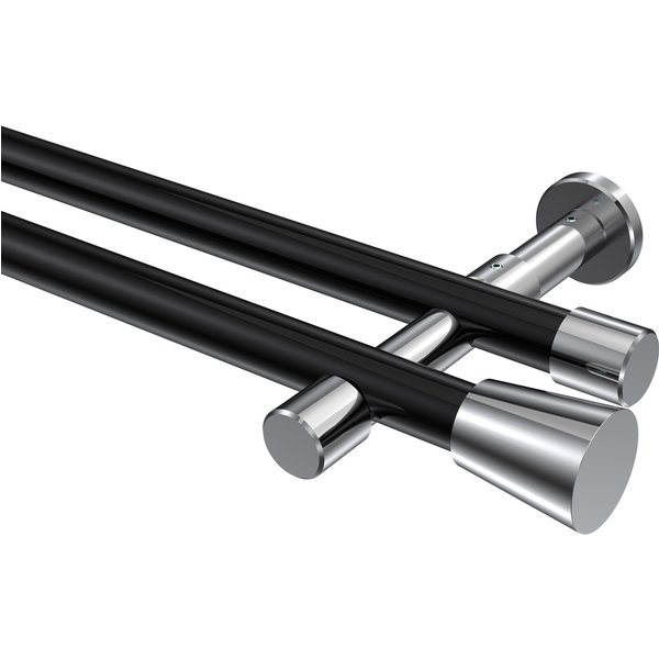 Gardinenstange Schwarz / Chrom, Metall 20 mm Ø Prestige Sitra, doppelläufig
