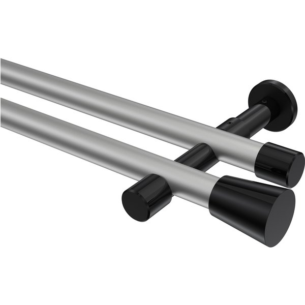 Vorhangstange Silbergrau / Schwarz, Metall 20 mm Ø Prestige Sitra, 2-läufig