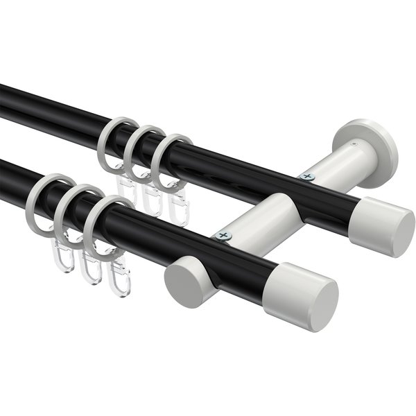 Vorhangstange Schwarz / Weiß, Metall 20 mm Ø Platon Santo, doppelläufig