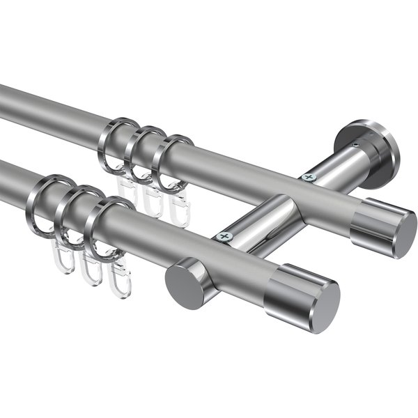 Gardinenstange Silbergrau / Chrom, doppelläufig Metall 20 mm Ø Platon Santo