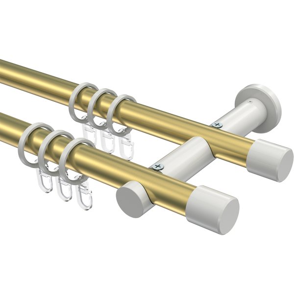 Vorhangstange Messing-Optik / Weiß, zweiläufig Metall 20 mm Ø Platon Santo