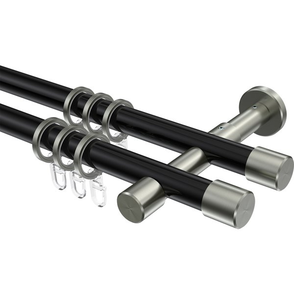 Gardinenstangen Schwarz / Edelstahl-Optik, Metall 20 mm Ø Prestige Santo, 2-läufig