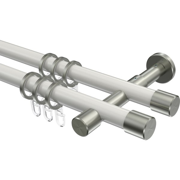 Vorhangstange Weiß / Edelstahl-Optik, Metall 20 mm Ø Prestige Santo, doppelläufig