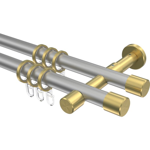 Vorhangstange Silbergrau / Messing-Optik, doppelläufig Metall 20 mm Ø Prestige Santo