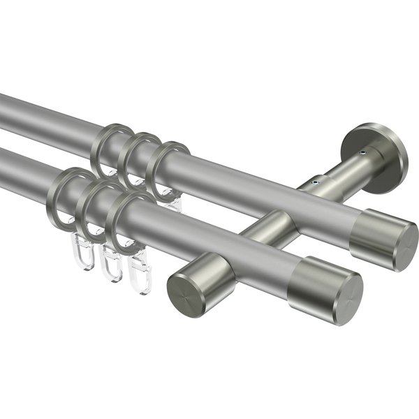 Gardinenstange Silbergrau / Edelstahl-Optik, 2-läufig Metall 20 mm Ø Prestige Santo