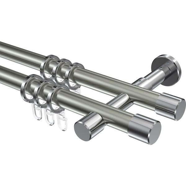 Gardinenstange Edelstahl-Optik / Chrom, zweiläufig Metall 20 mm Ø Prestige Santo