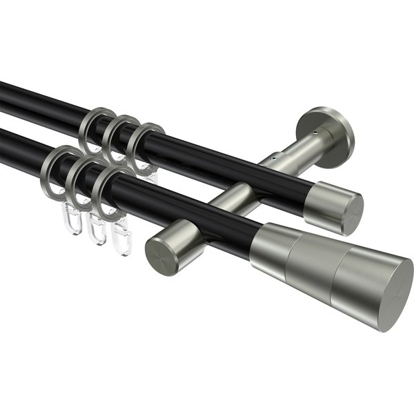 Gardinenstange Schwarz / Edelstahl-Optik, Metall 20 mm Ø Prestige Tanara, 2-läufig